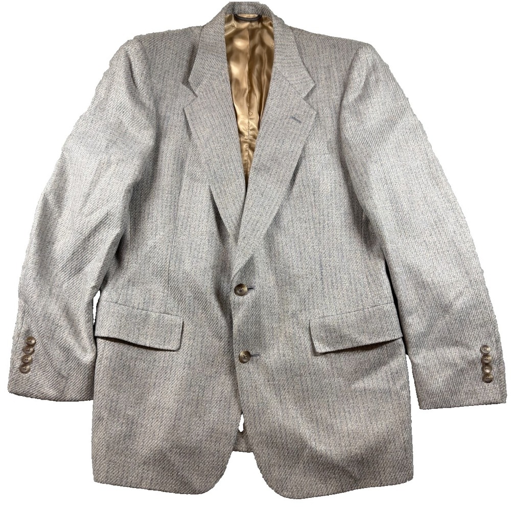 Vintage Christian Dior Monsieur Sport Coat Blazer Gray Blue Herringbone USA 44R